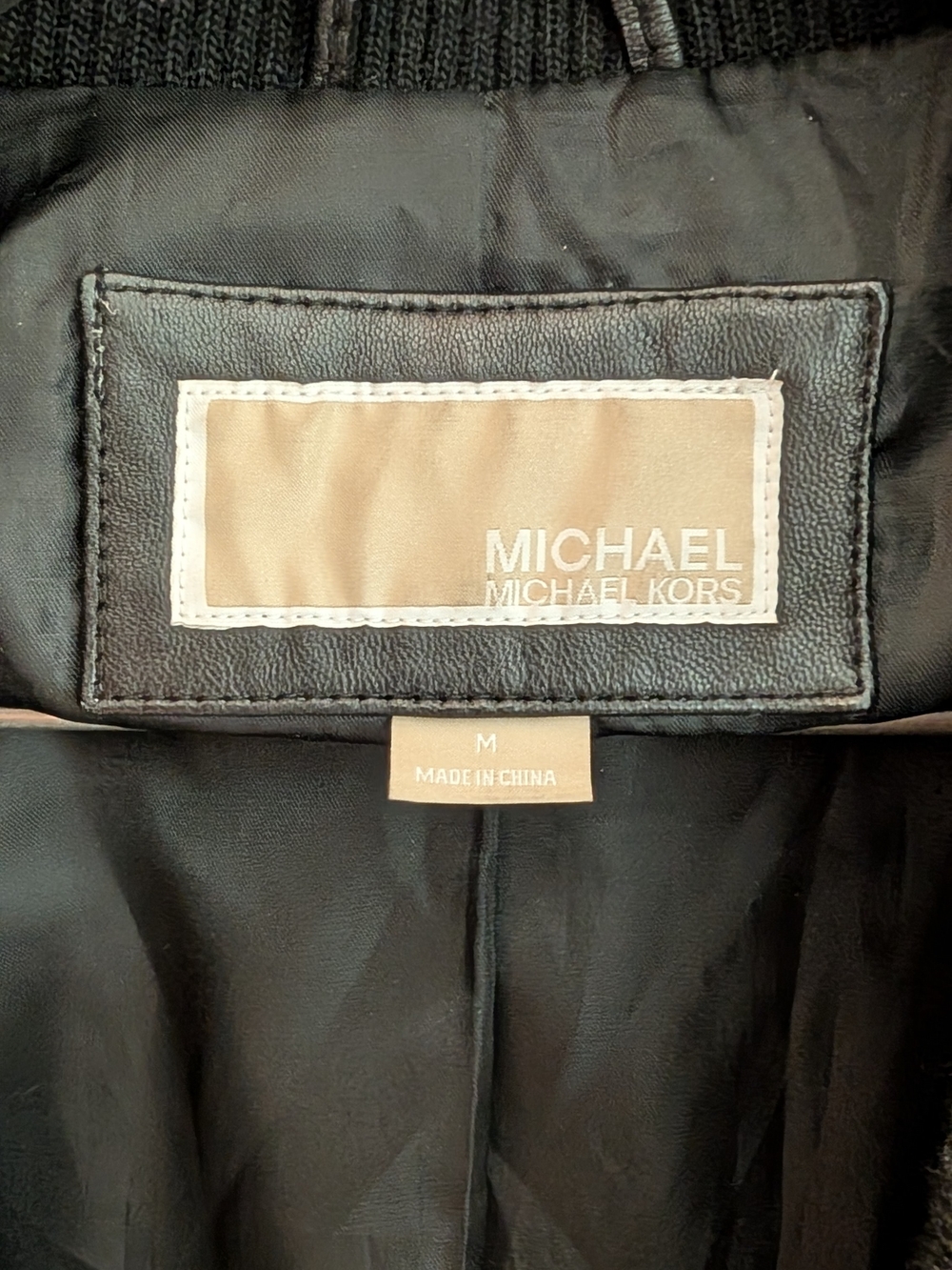 Michael Kors Black Leather Moto Jacket with Ribbed Collar - Picture 3 of 6